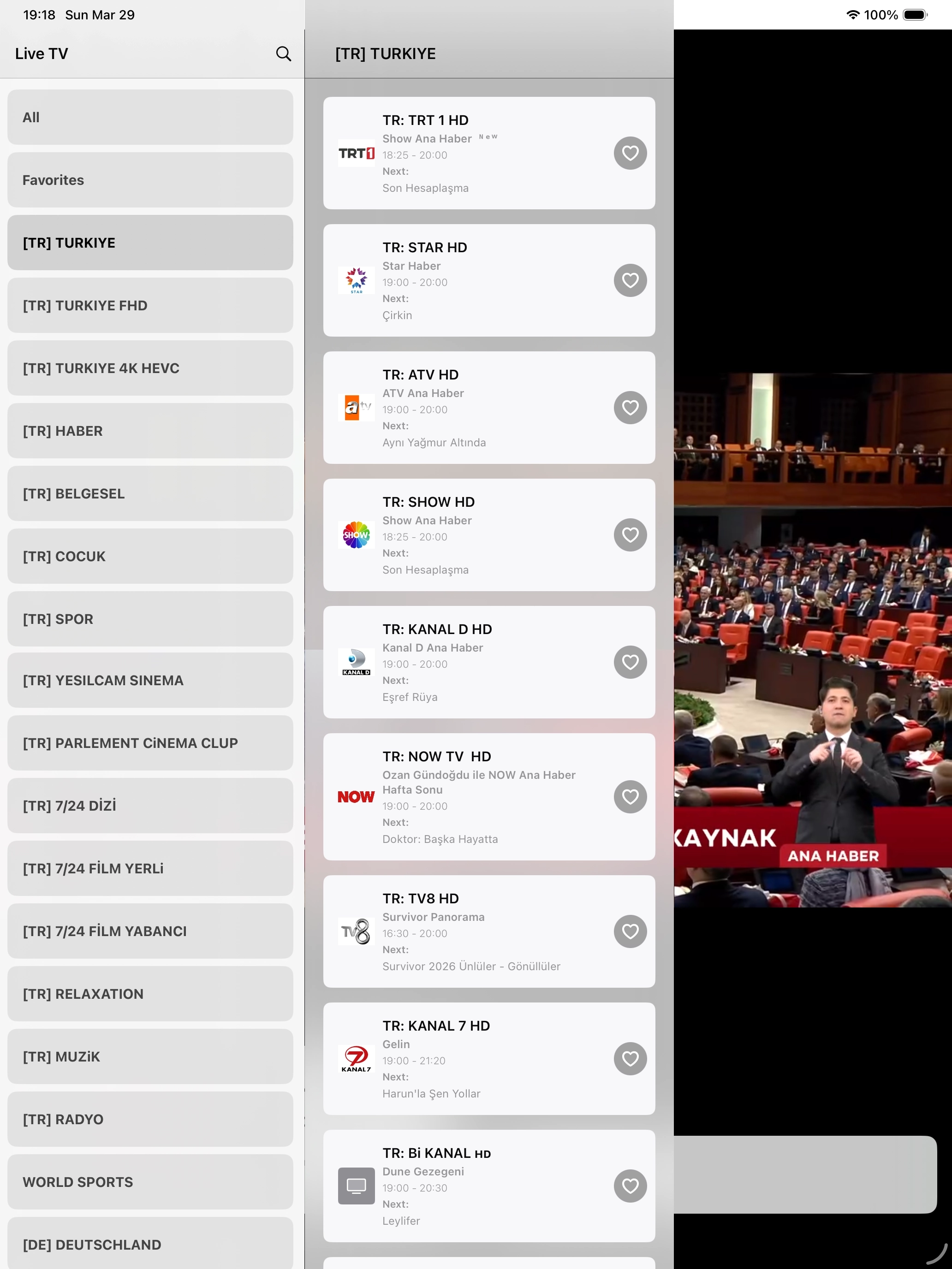 MyPTV en iPad mostrando la vista general de la lista.